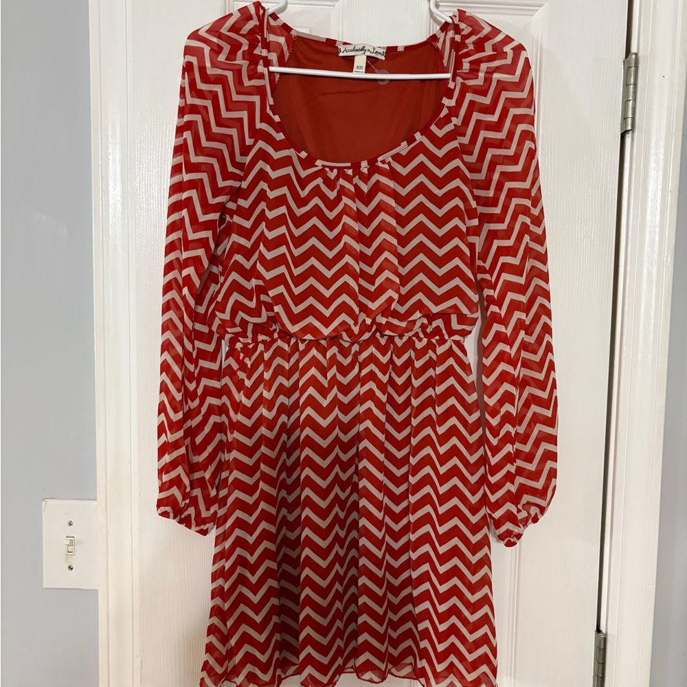 Accidentally In Love XS Orange and White Chevron Dress EUC
